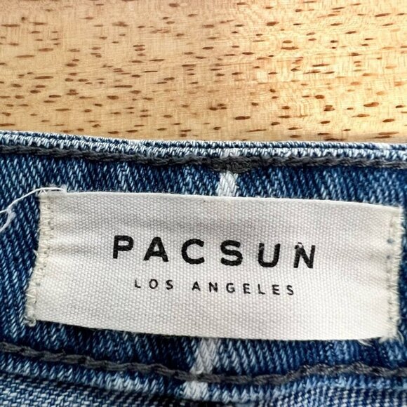 Pacsun Womens High Rise Festival Jean Shorts Cut-Off Blue/White Stripe 28 Waist - Picture 10 of 11